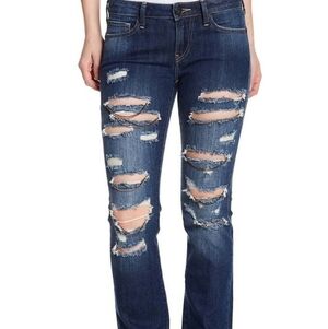 True Religion Jeans Womens 26 Billie Distressed Chain Detail Straight Denim NWT